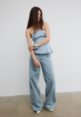 Top bustier de denim brillante