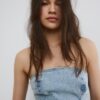 Top bustier de denim brillante