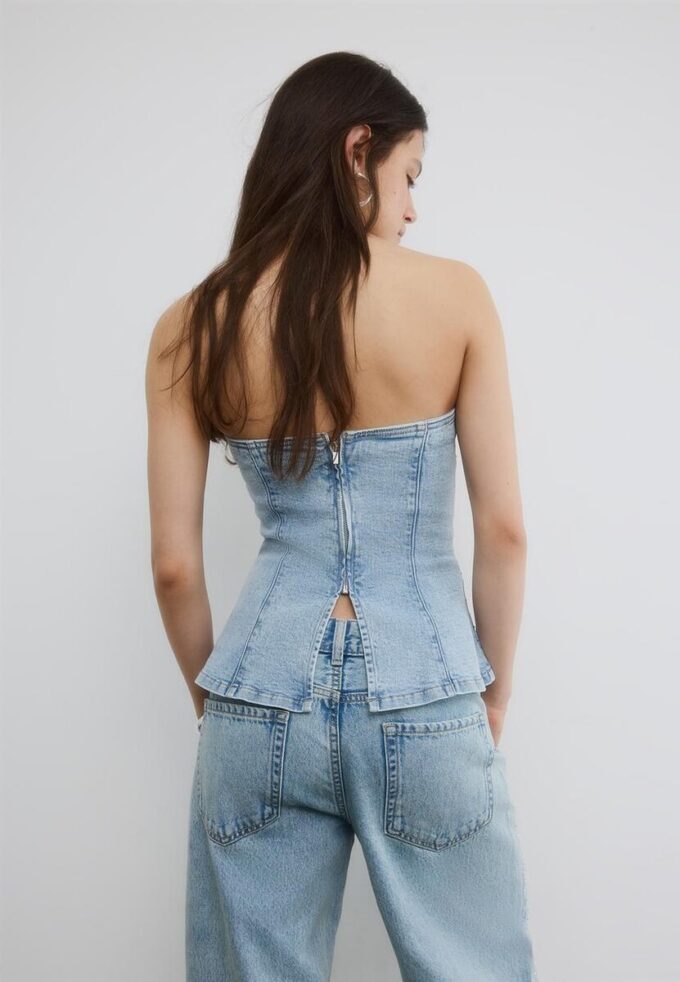 Top bustier de denim brillante