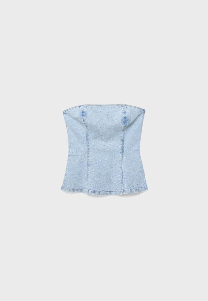 Top bustier de denim brillante
