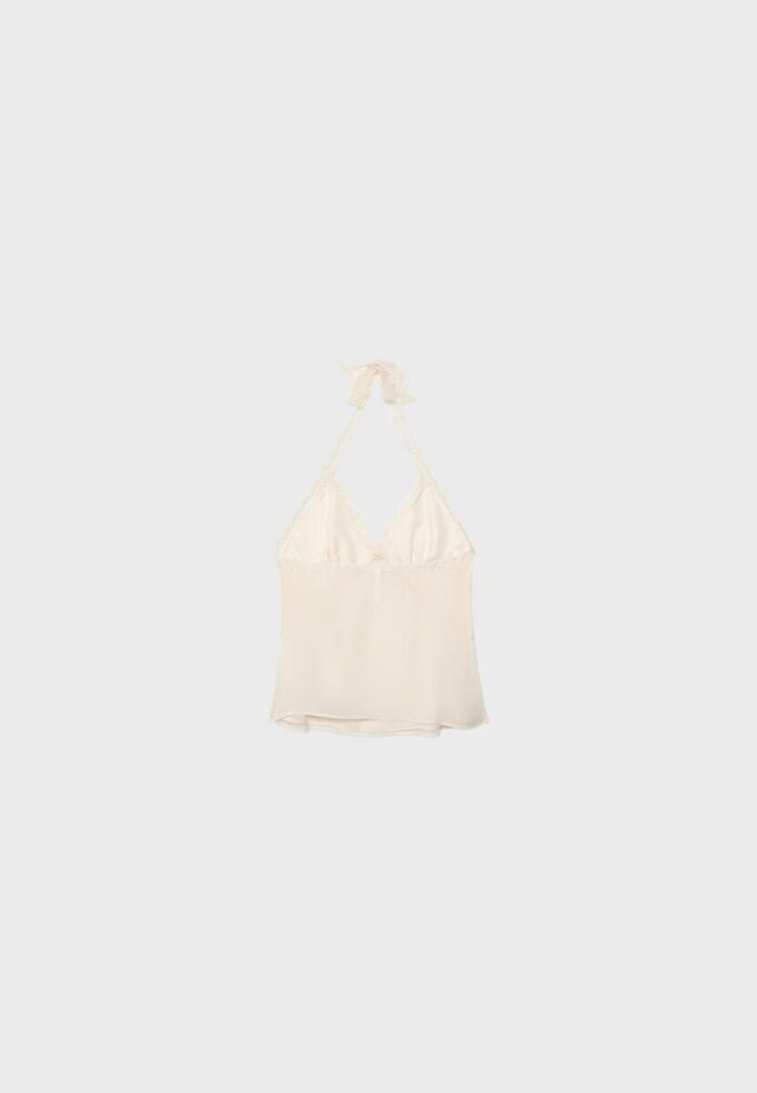 Top con cuello halter y ribete de encaje Top con cuello halter y ribete de encaje