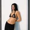 Top de bikini triangular con flores bordadas Top de bikini triangular con flores bordadas