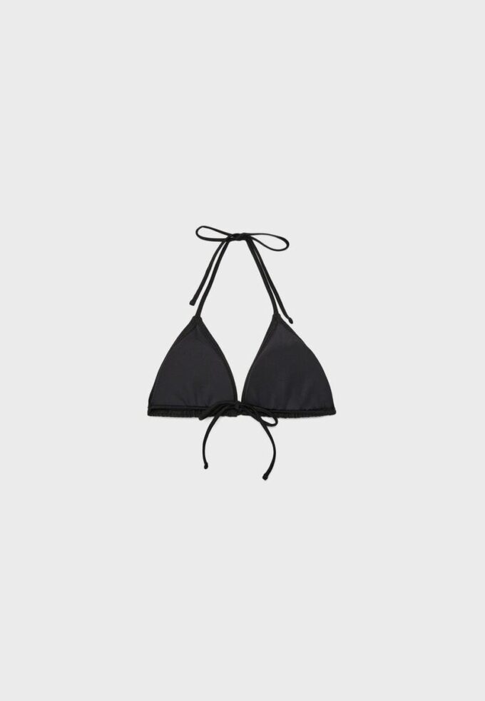 Top de bikini triangular con flores bordadas Top de bikini triangular con flores bordadas