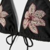 Top de bikini triangular con flores bordadas Top de bikini triangular con flores bordadas
