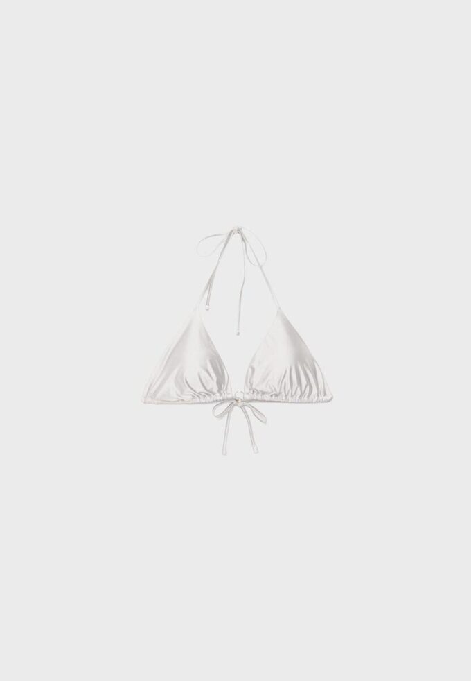 Top de bikini triangular de satén Top de bikini triangular de satén