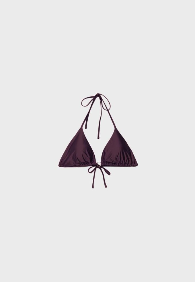 Top de bikini triangular de satén Top de bikini triangular de satén