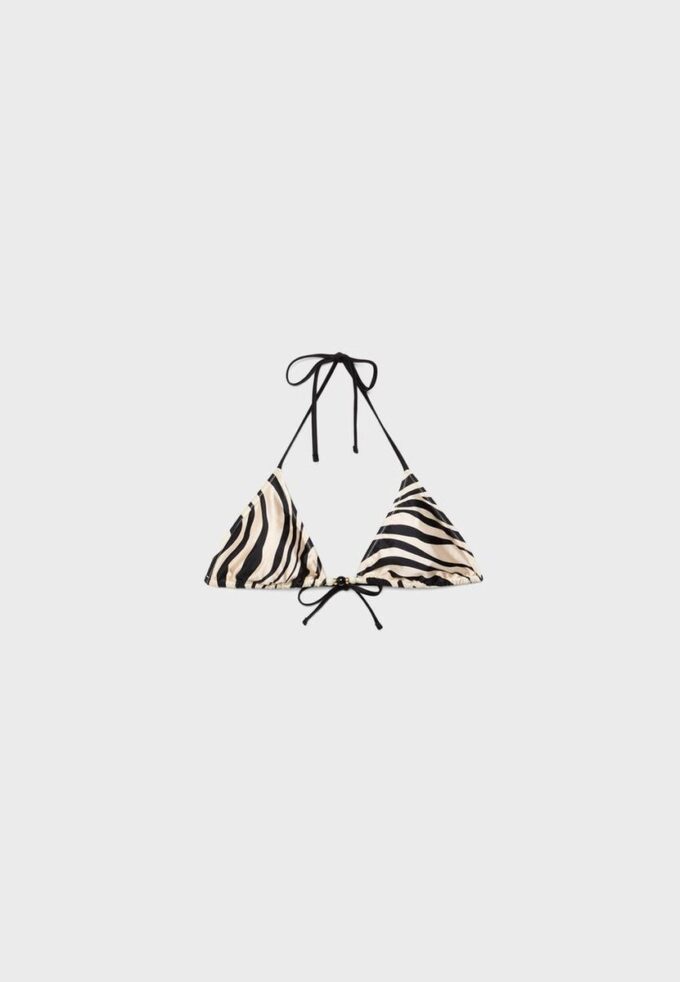 Top de bikini triangular de satén estampado Top de bikini triangular de satén estampado