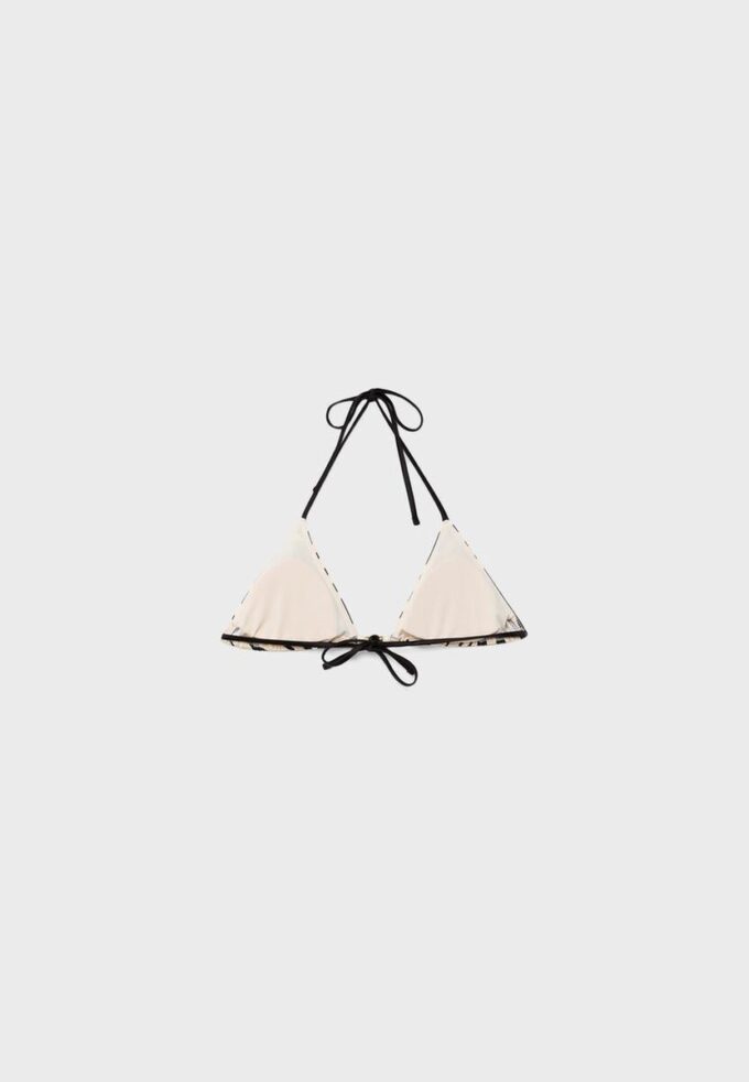 Top de bikini triangular de satén estampado Top de bikini triangular de satén estampado