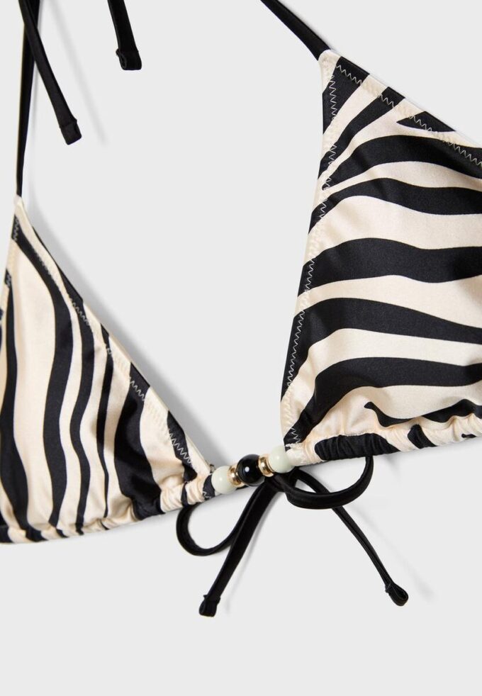Top de bikini triangular de satén estampado Top de bikini triangular de satén estampado