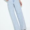 Vaqueros de talle bajo y pierna Wide Leg con pedrería Vaqueros de talle bajo y pierna Wide Leg con pedrería