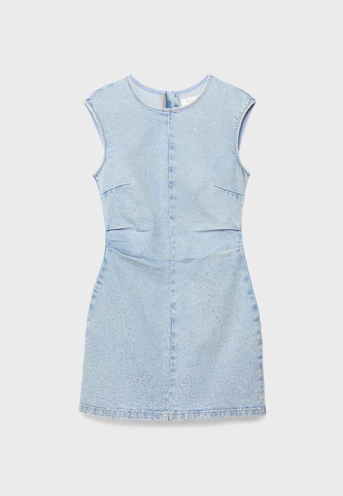 Vestido corto de denim con pedrería Vestido corto de denim con pedrería