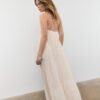 Vestido largo de crepé con tirantes con pedrería
