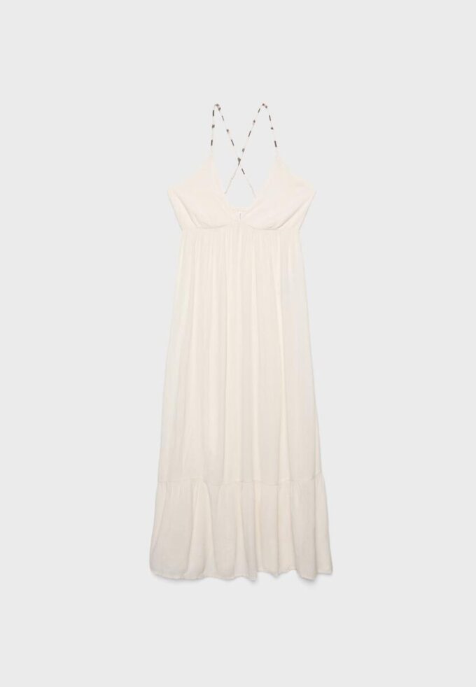 Vestido largo de crepé con tirantes con pedrería