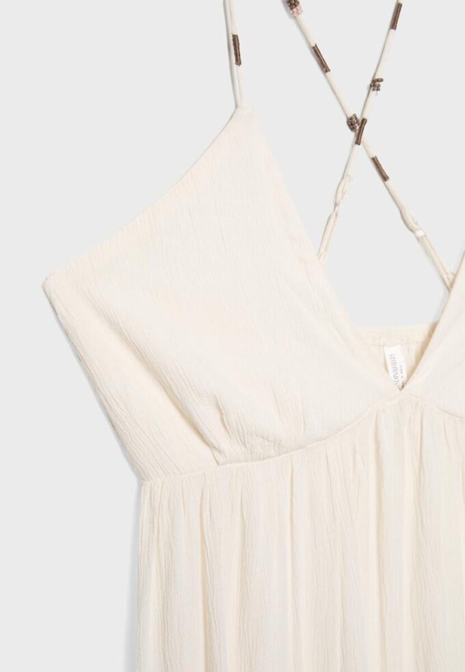 Vestido largo de crepé con tirantes con pedrería