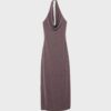 Vestido midi con cuello halter y hilo metalizado Vestido midi con cuello halter y hilo metalizado