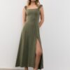 Vestido midi con espalda cruzada y efecto lino Vestido midi con espalda cruzada y efecto lino