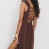 Vestido midi con espalda cruzada y efecto lino Vestido midi con espalda cruzada y efecto lino