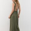 Vestido midi con espalda cruzada y efecto lino Vestido midi con espalda cruzada y efecto lino