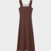 Vestido midi con espalda cruzada y efecto lino Vestido midi con espalda cruzada y efecto lino