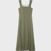 Vestido midi con espalda cruzada y efecto lino Vestido midi con espalda cruzada y efecto lino