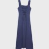 Vestido midi con espalda cruzada y efecto lino Vestido midi con espalda cruzada y efecto lino