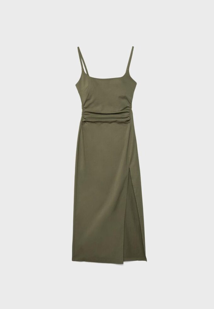Vestido midi de bengalina con cuello cuadrado Vestido midi de bengalina con cuello cuadrado