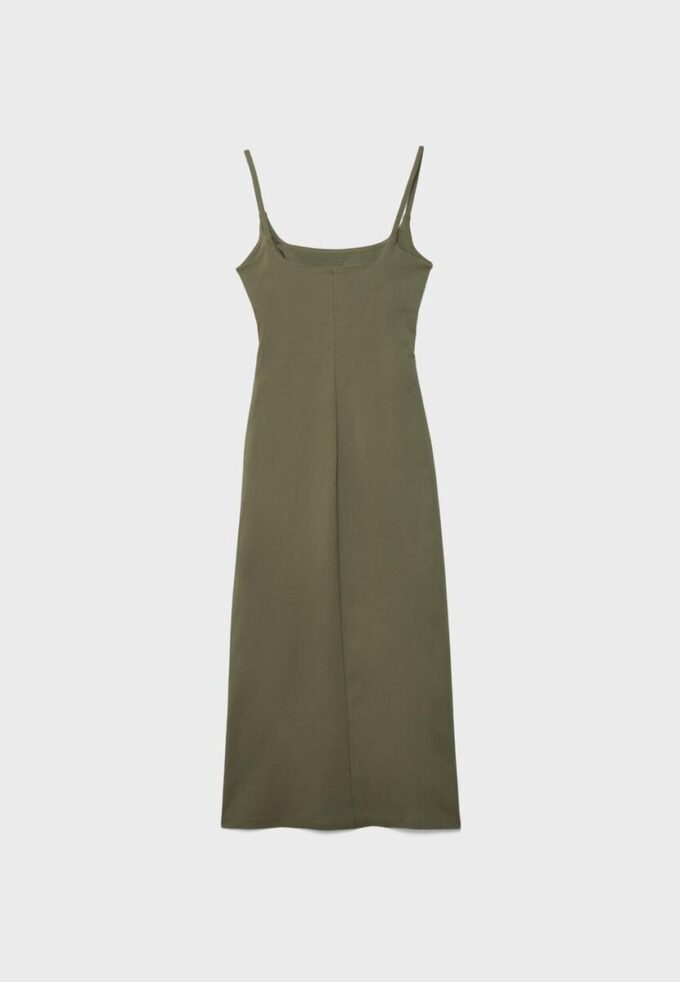 Vestido midi de bengalina con cuello cuadrado Vestido midi de bengalina con cuello cuadrado