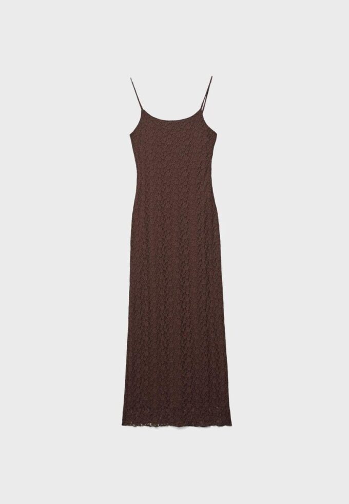 Vestido midi de tirantes de encaje rubio