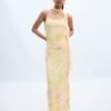 Vestido midi de tul estampado con pañuelo Vestido midi de tul estampado con pañuelo