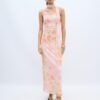 Vestido midi de tul estampado con pañuelo Vestido midi de tul estampado con pañuelo