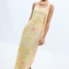 Vestido midi de tul estampado con pañuelo Vestido midi de tul estampado con pañuelo