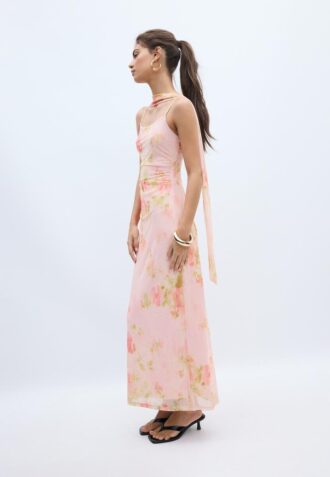 Vestido midi de tul estampado con pañuelo