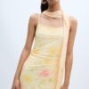Vestido midi de tul estampado con pañuelo Vestido midi de tul estampado con pañuelo