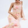 Vestido midi de tul estampado con pañuelo Vestido midi de tul estampado con pañuelo