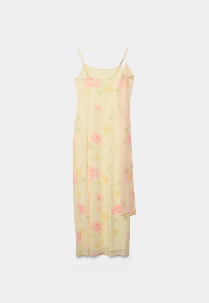 Vestido midi de tul estampado con pañuelo Vestido midi de tul estampado con pañuelo