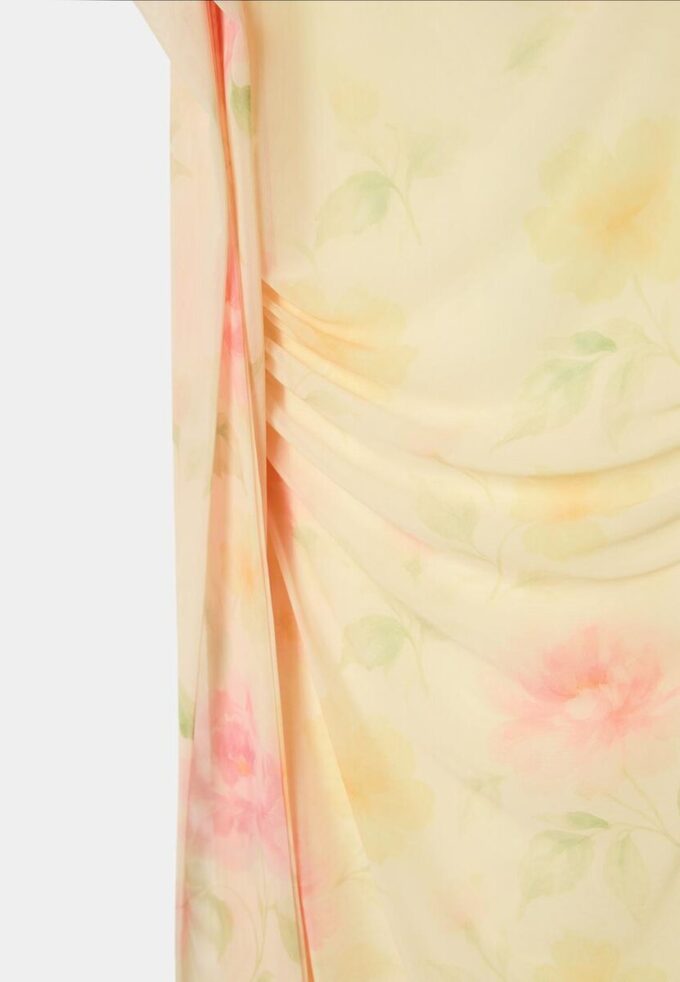 Vestido midi de tul estampado con pañuelo Vestido midi de tul estampado con pañuelo