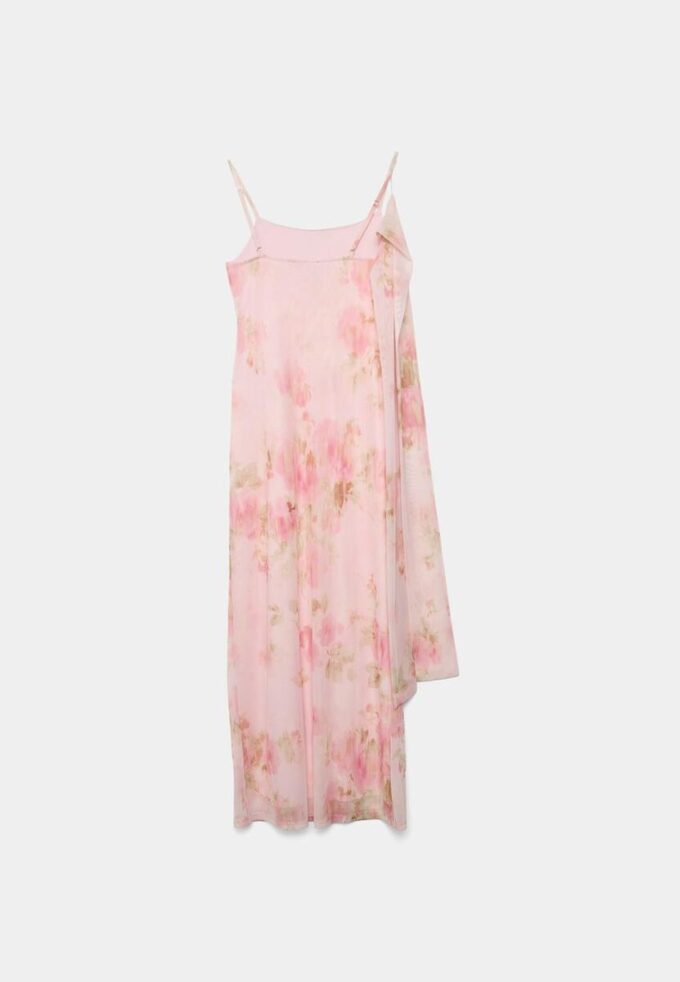 Vestido midi de tul estampado con pañuelo Vestido midi de tul estampado con pañuelo