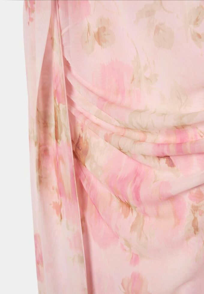 Vestido midi de tul estampado con pañuelo Vestido midi de tul estampado con pañuelo