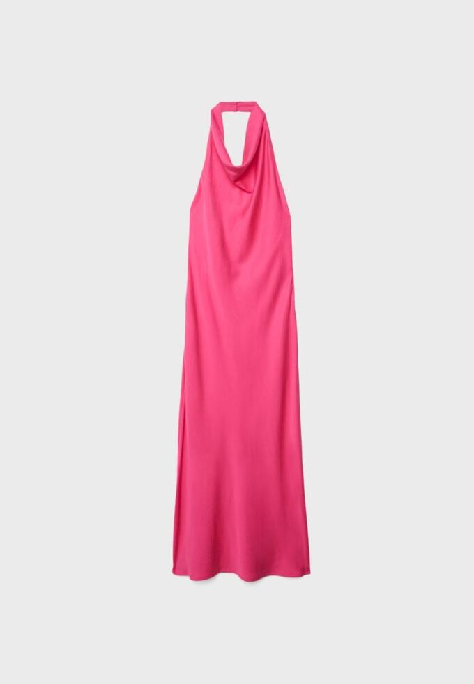 Vestido midi sin espalda con cuello halter Vestido midi sin espalda con cuello halter