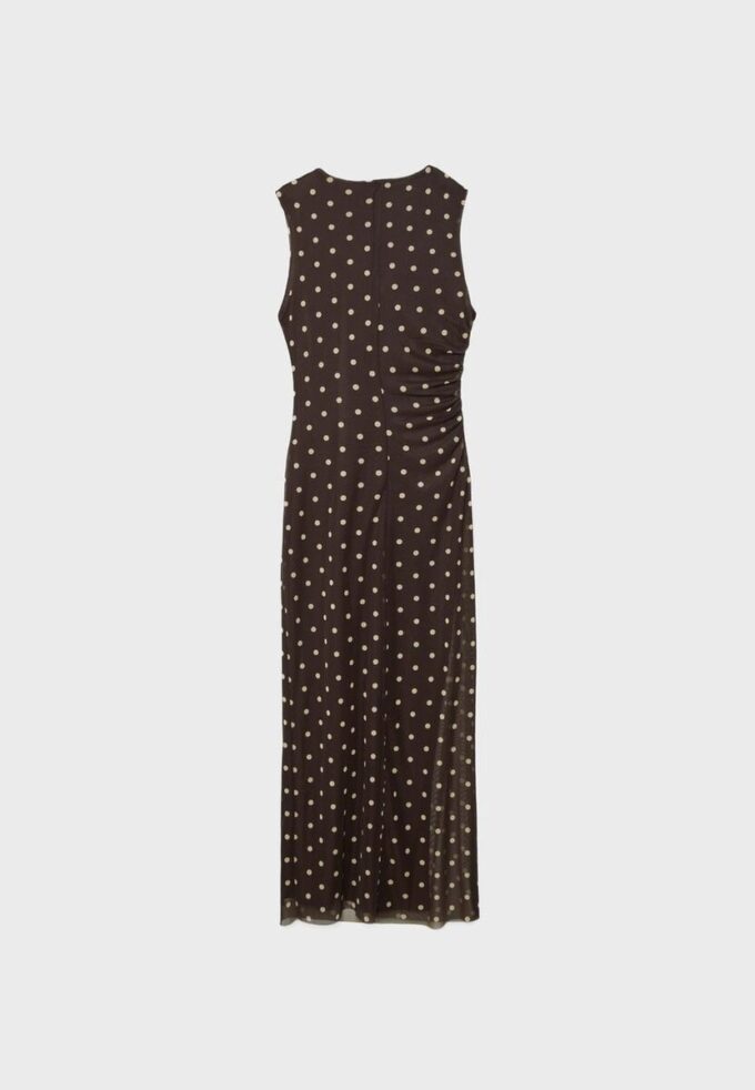 Vestido midi sin mangas de tul con lunares Vestido midi sin mangas de tul con lunares