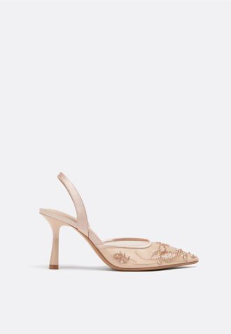 Zapatos de tacón con malla y pedrería